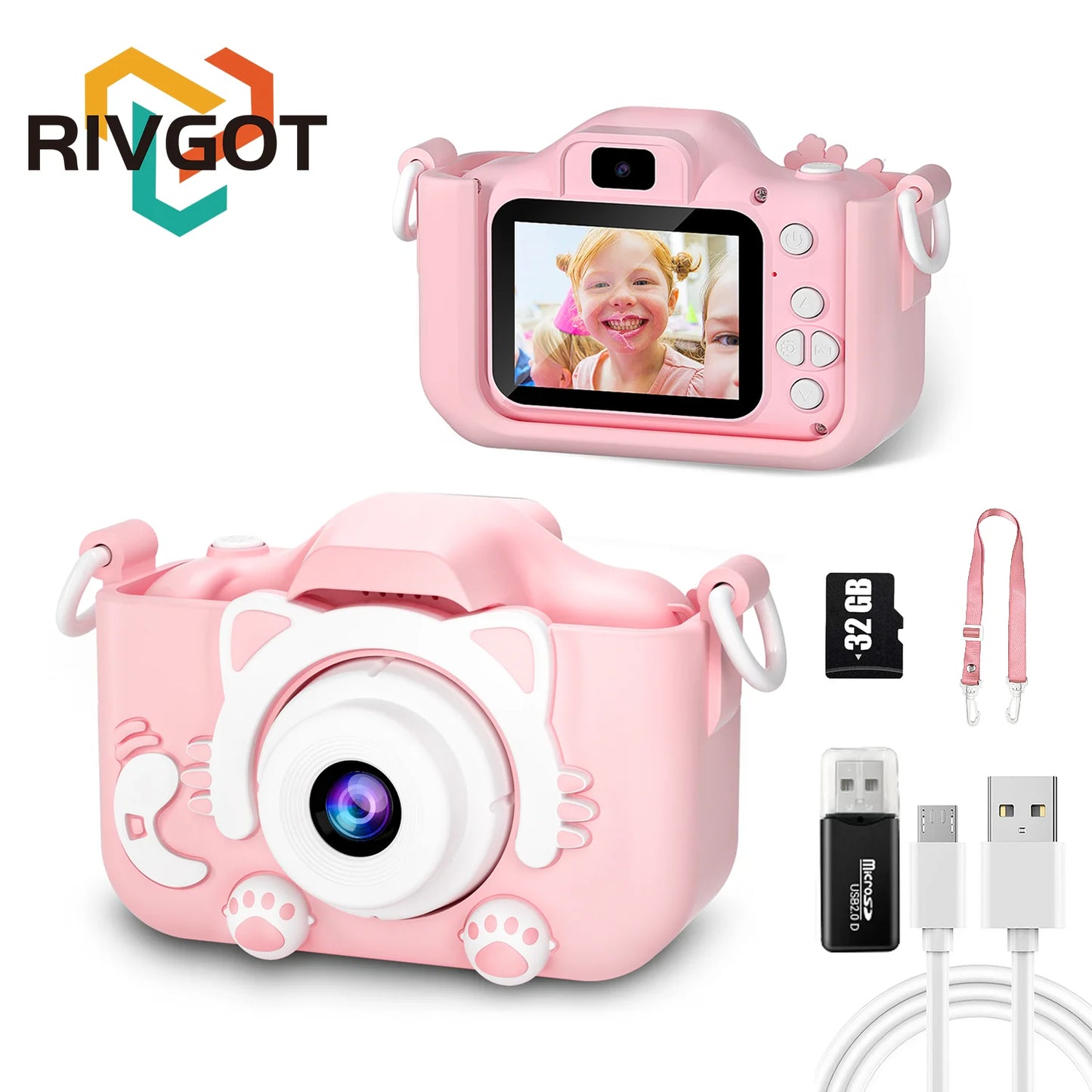 Kids Camera for Girls 1080P HD Toddlers Digital Video Record Camera for Birthday with 32GB SD Card 2 Inch IPS Screen Toy Cameras